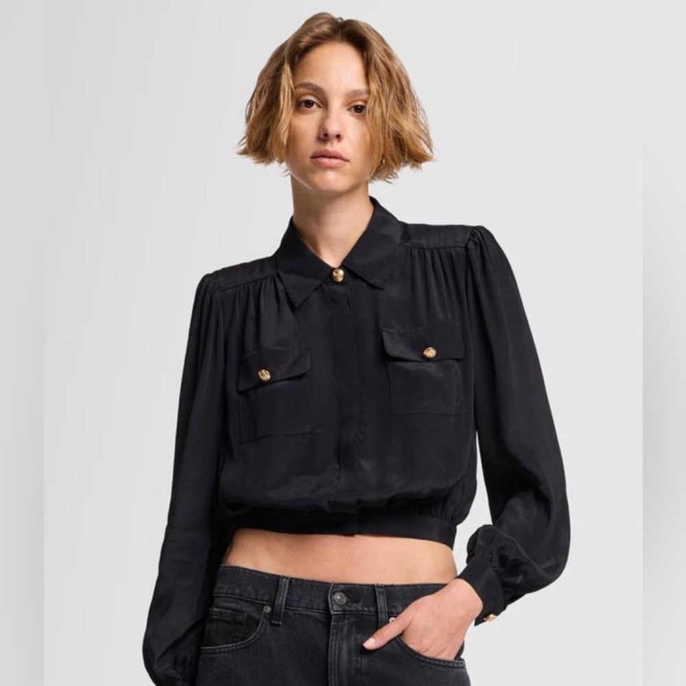 7 For All Mankind Silk Cropped Blouse